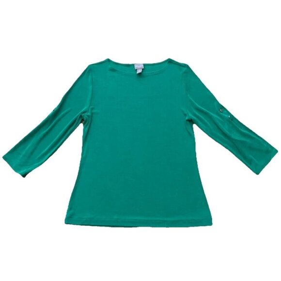 Chico's Tops - Chico’s Travelers 1 Green Roll Tab 3/4 Sleeve Shirt Top Size 8